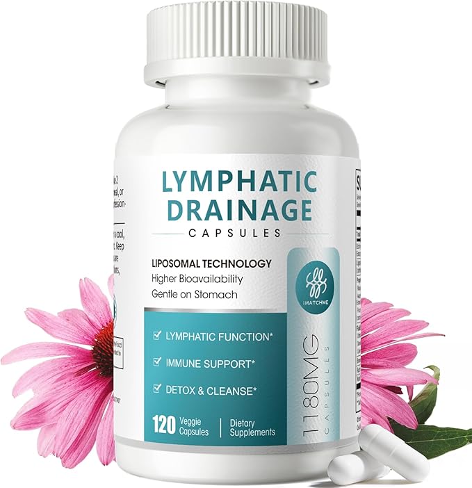 iMATCHME Lymphatic Drainage Supplements, Lymphatic System Support, Detox & Cleanse, Fluid Balance, Immune Support, Natural Herbal Blends with Echinacea, Liposomal Glutathione & More, 120 Capsules