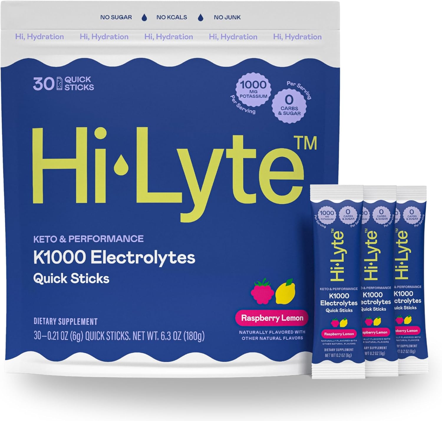 Hi-Lyte K1000 Electrolytes Sticks Raspberry Lemon Keto & Performance, 30 Servings