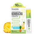 TEAZEN Pineapple Kombucha Tea, Hydration Drink Mix, Sugar Free, Live Probiotics & Prebiotics, 10 Sticks, 1.76oz