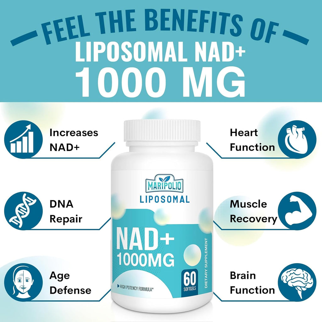 Liposomal NAD+ Supplement 1000 mg | Highest NAD Pontecy | Max Absorption | Pure NAD Supplement | Energy and DNA Repair, Aging Defense, Brain Function | 180 Softgels