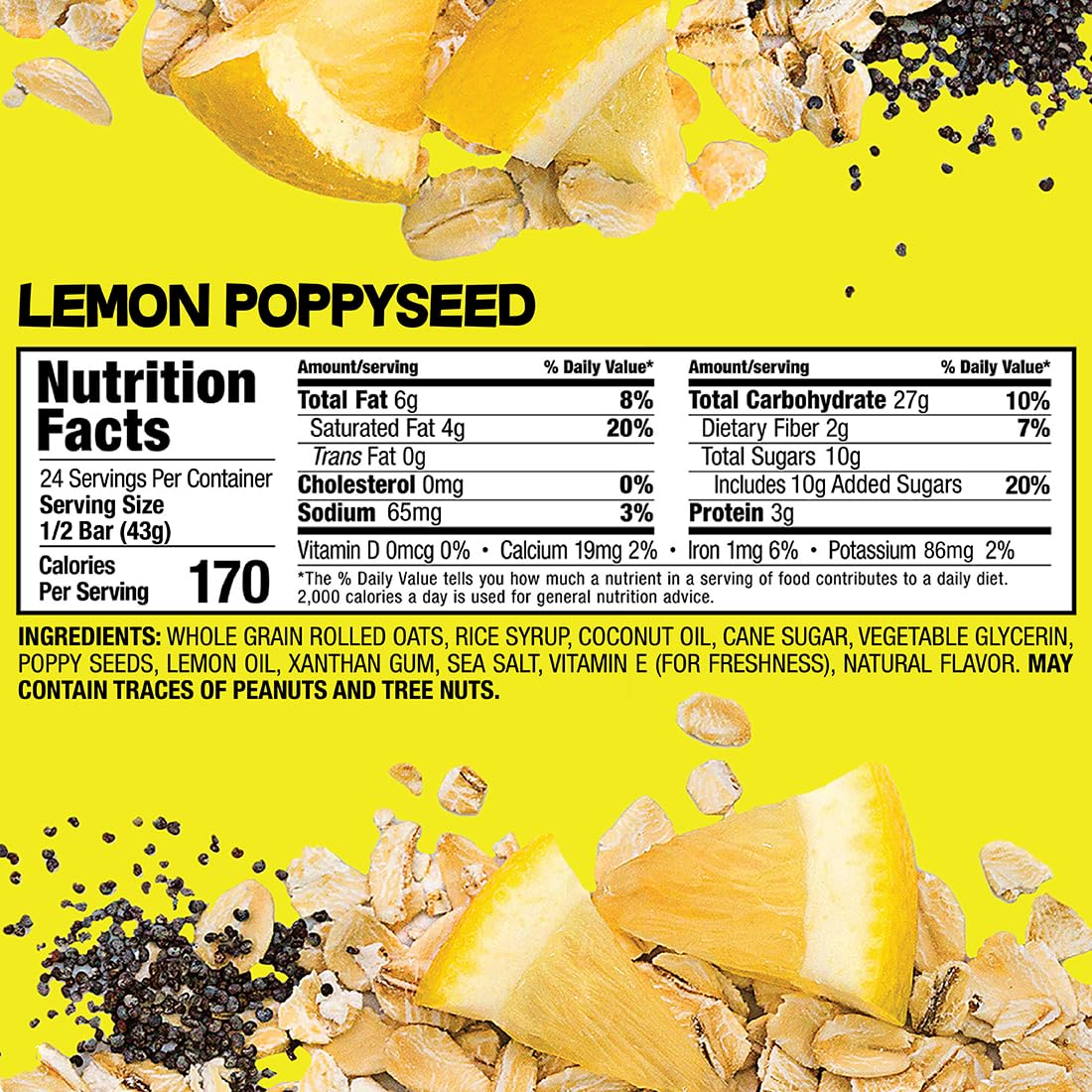 Bobo's Lemon Poppyseed Oat Bars, Gluten Free, Non-GMO, Whole Grain Oats, Pack of 12 | Snack Bars | On-the-Go | Made with Simple Ingredients