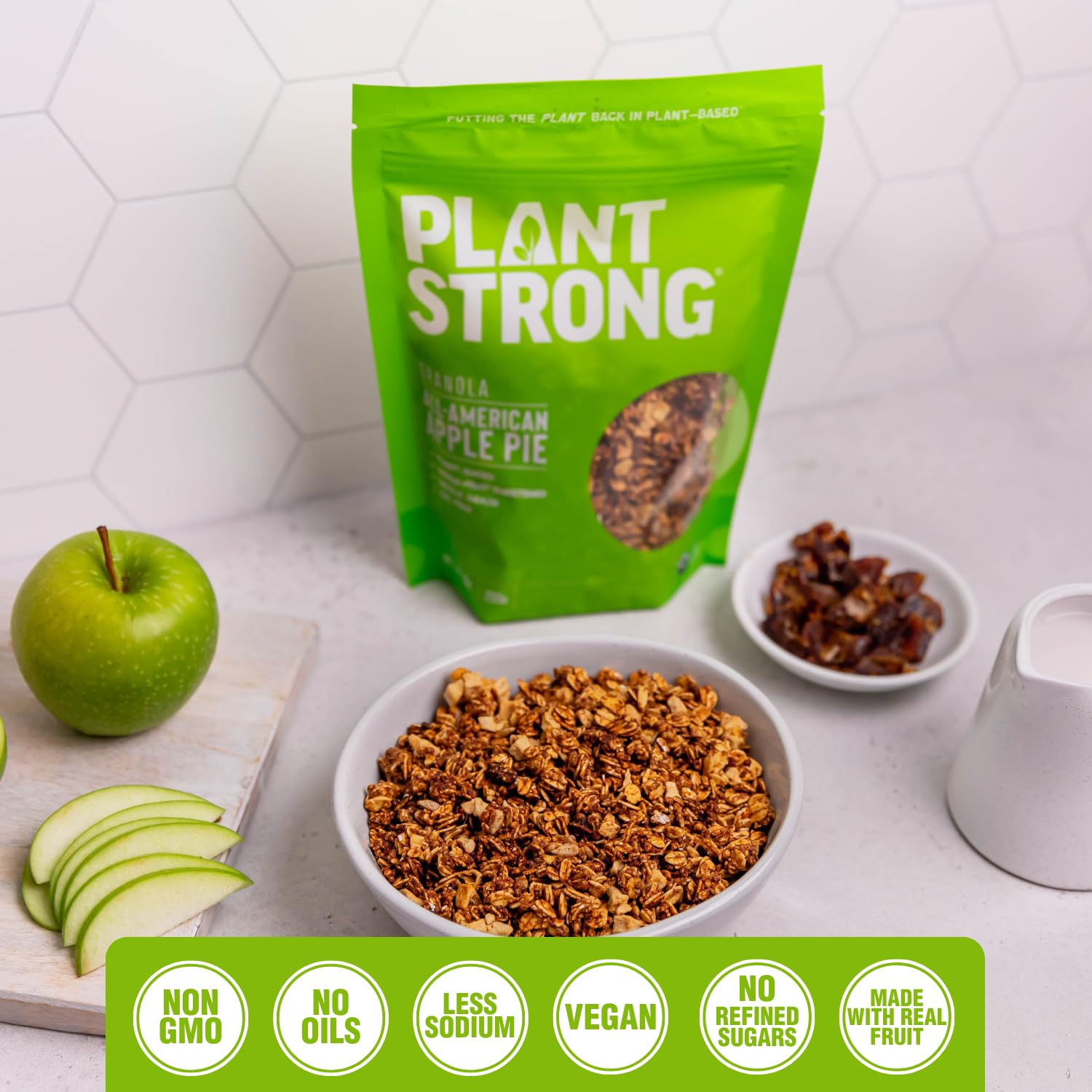 PLANTSTRONG All American Apple Pie Granola Snack Mix - Whole Grain, Naturally Sweetened With Fruit, Plant Based, Oil Free - Pack of 4 x 9oz Bags