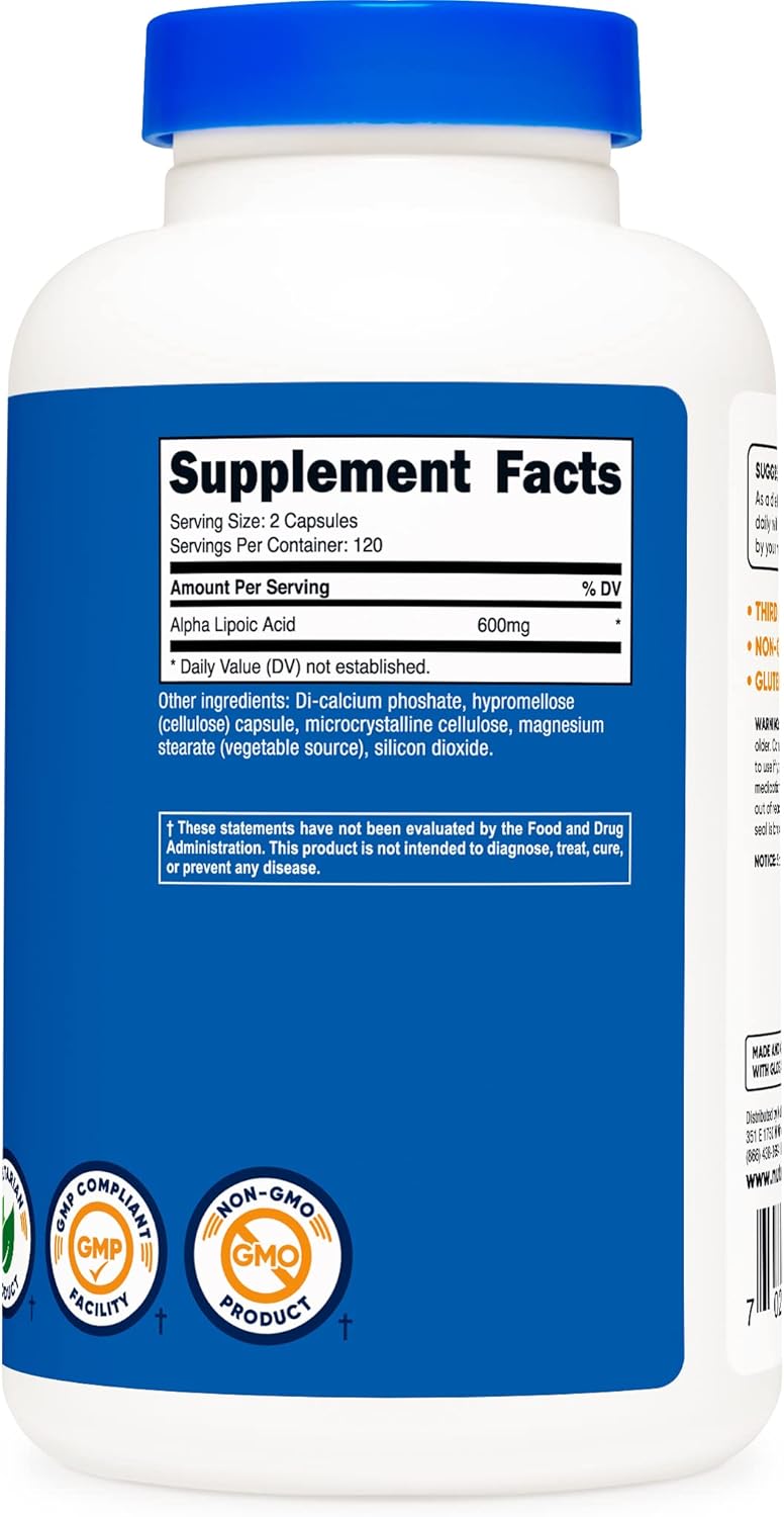 Nutricost Alpha Lipoic Acid 600mg, 240 Vegetarian Capsules - Gluten Free, Soy Free & Non-GMO, 120 Servings (2 Bottles)