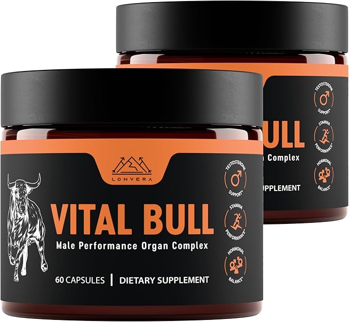 Vital Bull Beef Organ Supplement for Men with Grass Fed Liver, Testicle, Prostate & Bone Marrow – Freeze Dried Beef Organ Capsules for Nutrient Support – 60 Day Supply