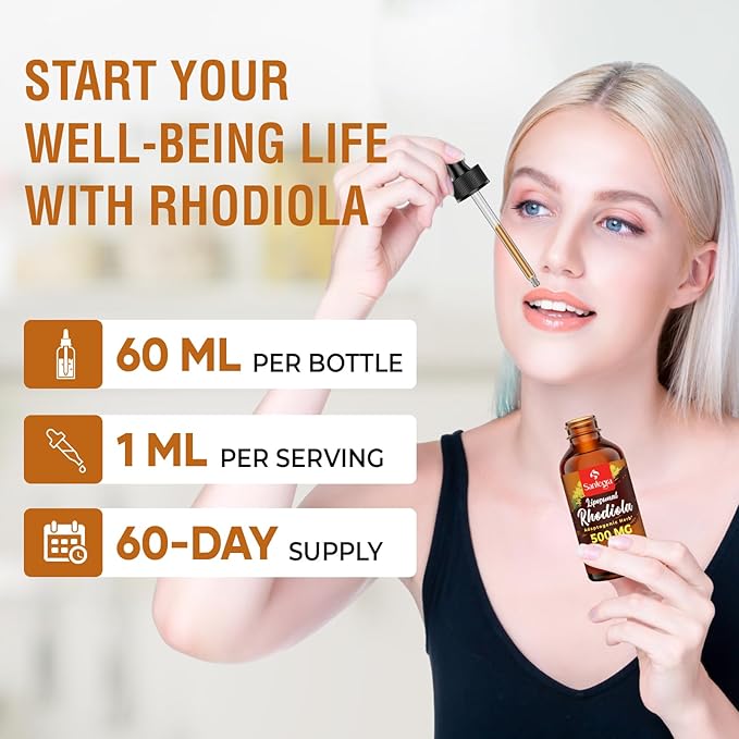 57,000 MG Liposomal Active Rhodiola Rosea Supplement with Ashwagandha, Liquid for High Absorption, Rhodiola Rosea Root Extract Tincture for Energy, Stress, Mood, Vegan, Sugar & Gluten-Free, 240 ml