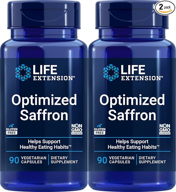 Life Extension Optimized Saffron Extract with Satiereal, 90 Vegetarian Capsules (Pack of 2)
