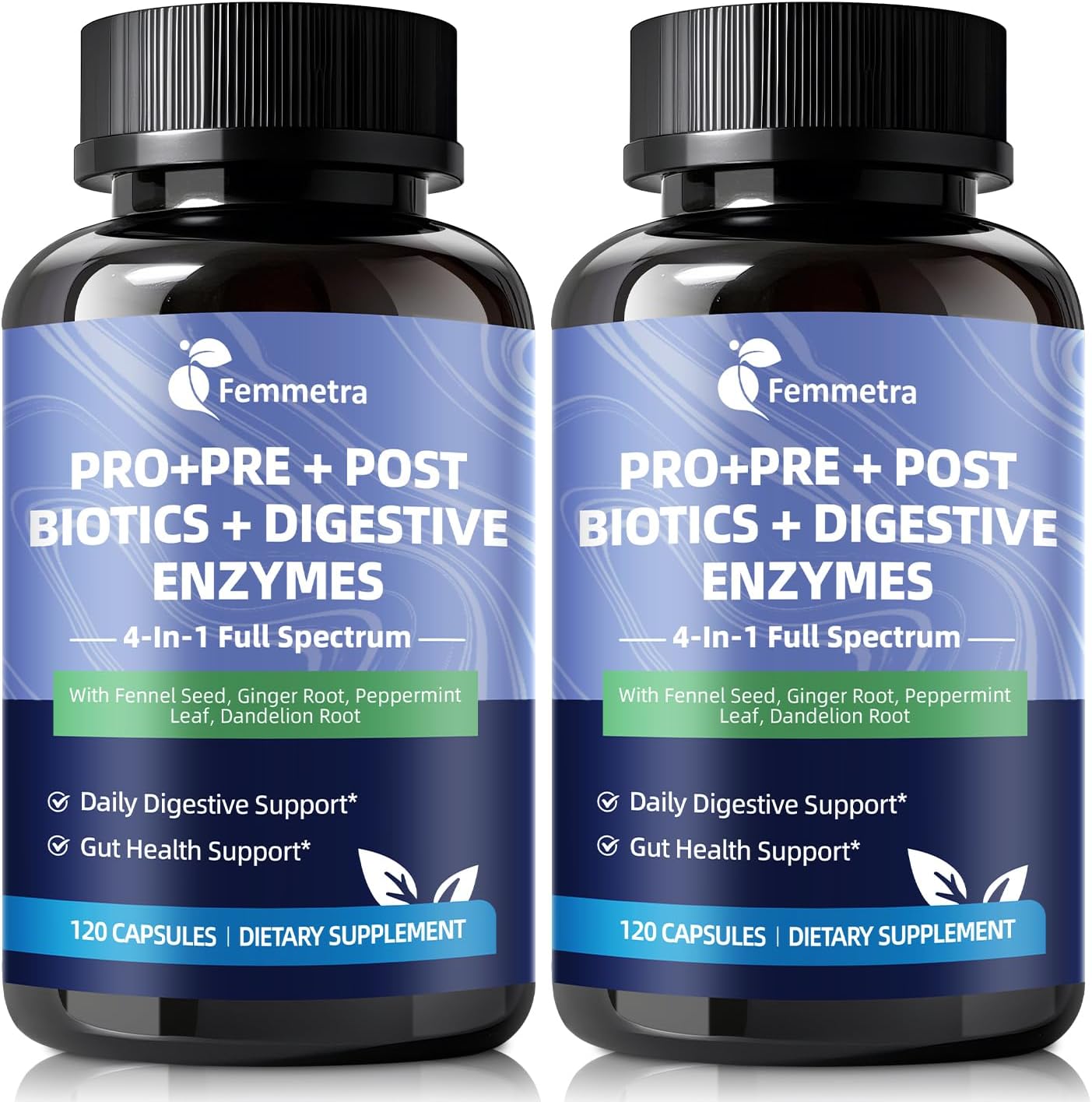 Digestive Enzymes Postbiotics Prebiotics Probiotics for Women & Men, 200 Billion CFU 36 Probiotic Strains + Psyllium Husk - Supports Gut, Digestive, Vegan, 60 Days