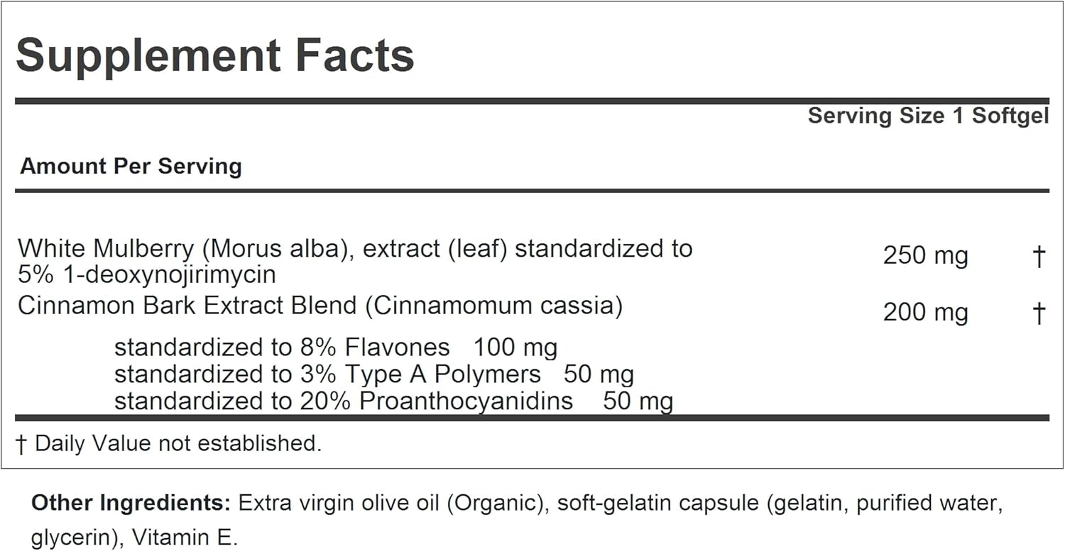 ANDREW LESSMAN White Mulberry Leaf with Cinnamon 30 Softgels - Standardized White Mulberry Leaf with Cinnamon Bark Extract.