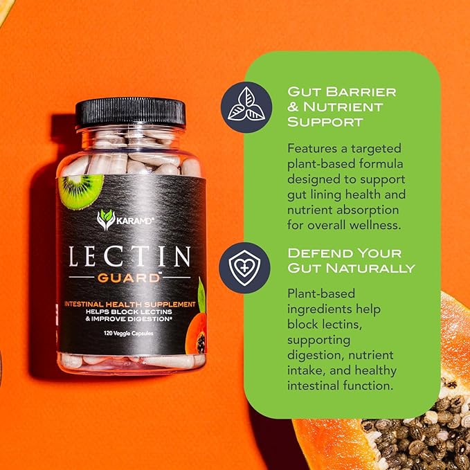KaraMD Lectin Guard | Colon Cleansing Lectin Blocker | Slippery Elm, Bladderwrack, Sodium Alginate, Okra, Kiwi & Papaya | Gut Health for Women and Men, Non-GMO & Gluten Free 30 Capsules