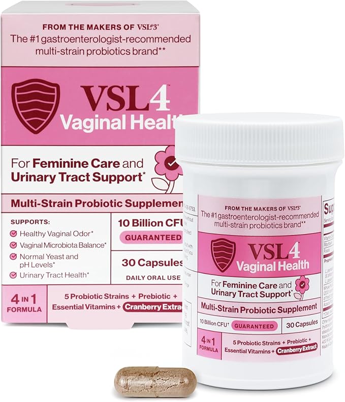 VSL4® Vaginal Health Daily Probiotic Supplement for Women's Health & Urinary Tract Support* – 10B CFU – 4-in-1 Formula with Probiotics, Prebiotic, Cranberry Extract & B+D Vitamins, 30 Capsules