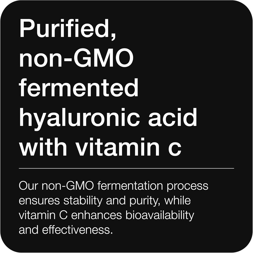 Hyaluronic Acid Supplements – Lab Tested 95% Ultra High Purity – Fermented and Bioavailable with Vitamin C – Third Party Lab Tested – 180 Capsules