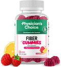 Physician’s Choice Fiber Gummies for Digestive Health & Regularity - Raspberry Lemon Flavor - No Sugar Added & Vegan - Natural Chicory Root Prebiotic Fiber - Daily Gummy for Adults, Women & Men - 60CT
