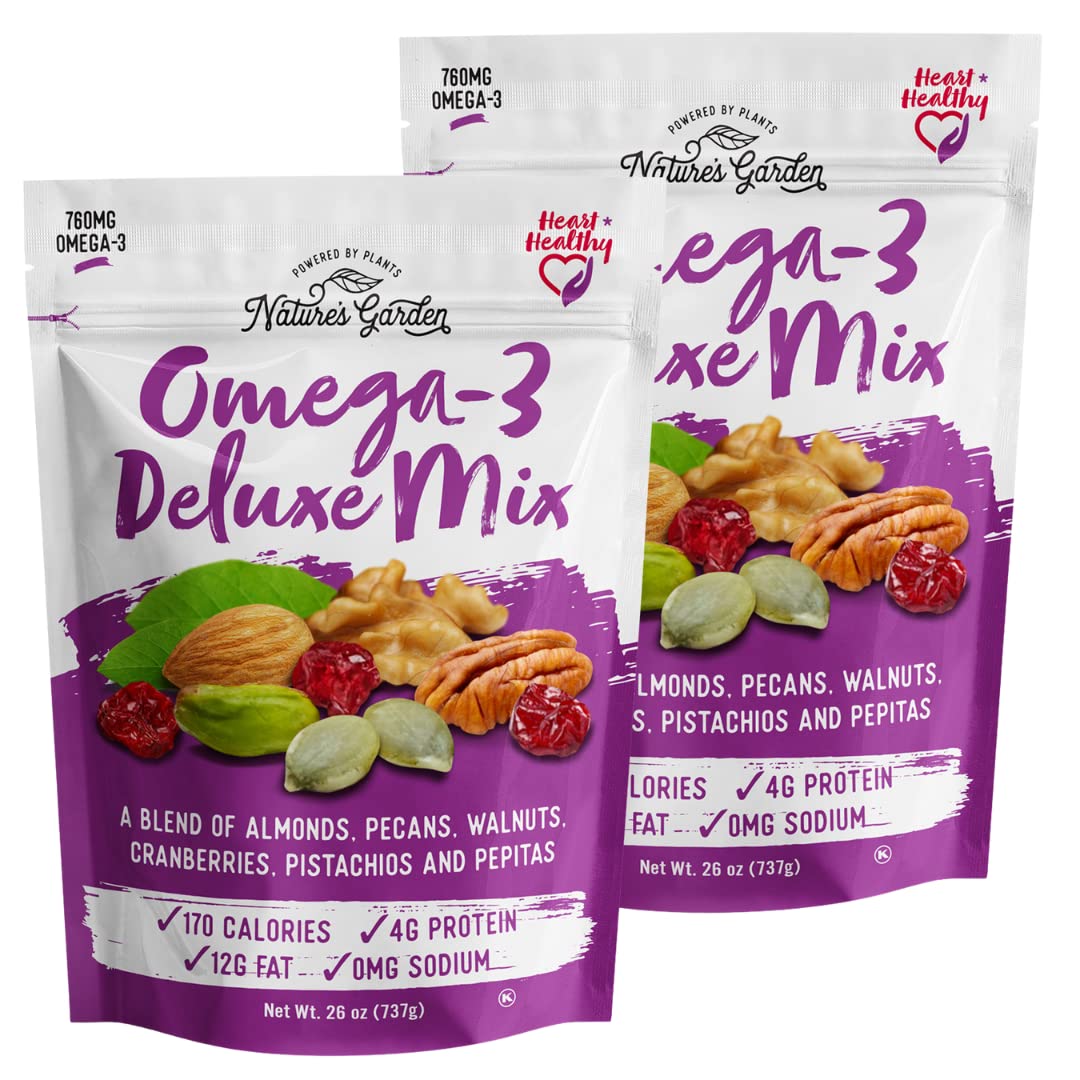 Nature's Garden Omega-3 Deluxe Mix – Power Up, Heart Healthy, Gluten Free, Antioxidant Rich, Cholesterol Free, Sodium Free, No Artificial Ingredients – 26 Oz Bag (Pack of 2)