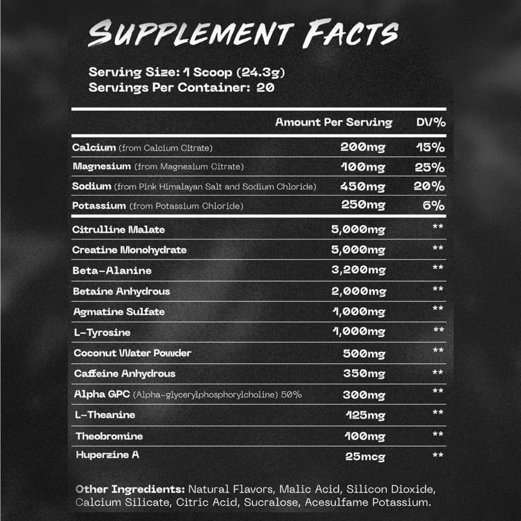 4-in-1 Pre-Workout Supplement Powder for Men and Women - Energy Supplement with 350mg Caffeine, Creatine & Electrolytes – Blue Rage, 20 Servings (350 mg Caffeine)