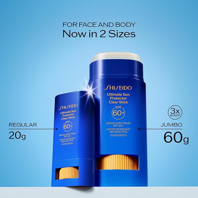 Shiseido Ultimate Sun Protector Clear Stick SPF 60+ - Invisible, Portable Sunscreen for Face & Body - Visibly Improves Fine Lines, Smoothness & Skin Tone - Non-Comedogenic, All Skin Types - 20 g