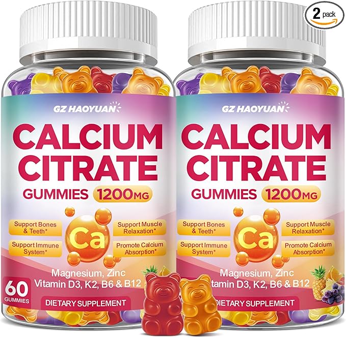 Calcium Citrate Gummies - 1200mg Calcium Gummies Supplements for Women & Men with Vitamin D3, K2, Magnesium, Zinc High Absorption for Bone, Muscle & Immune Support, Fruit Flavor, 120 Count