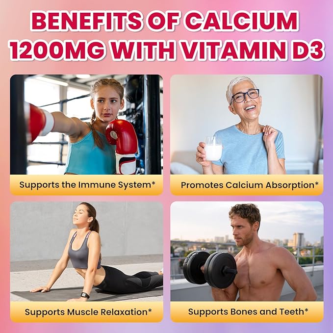 Calcium Citrate Gummies - 1200mg Calcium Gummies Supplements for Women & Men with Vitamin D3, K2, Magnesium, Zinc High Absorption for Bone, Muscle & Immune Support, Fruit Flavor, 120 Count