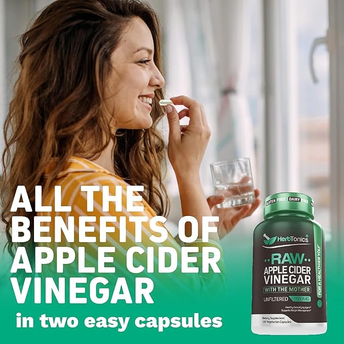 Herbtonics Raw Apple Cider Vinegar Capsules 1500mg with Mother | Weight Management, Detox & Digestion Formula with GLP-1 Support | Unfiltered ACV for Metabolic Support | 60 Vegan Capsules