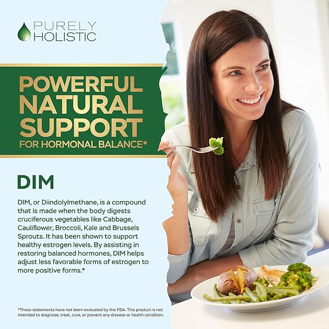 Purely Holistic DIM Supplement 400mg Plus Bioperine - 150 Vegan Capsules - 5 Month Supply - Hormone Balance for Women & Men - High Strength Diindolylmethane