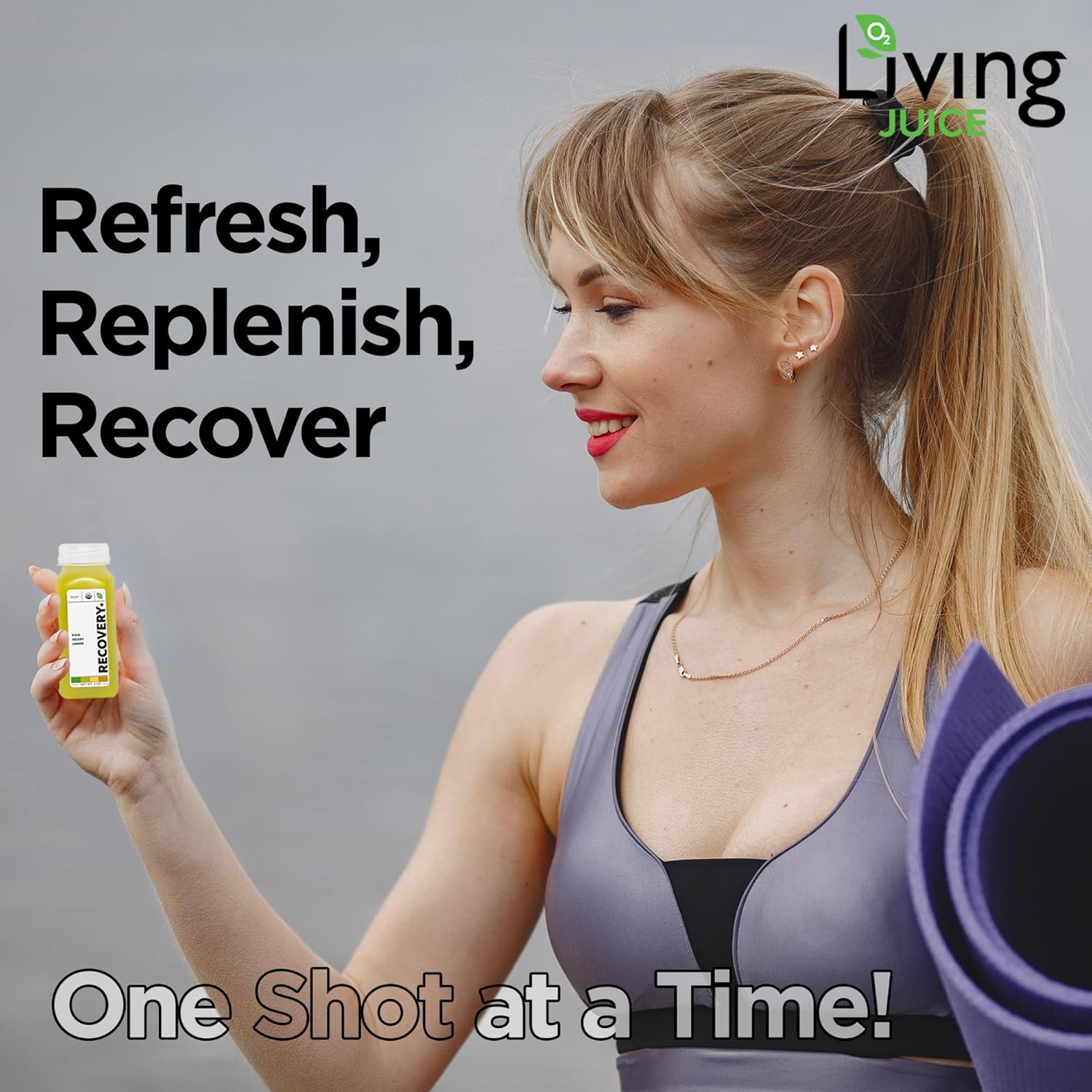 O2 Living Recovery Booster Juice Shots - 2oz, 12 Pack - Organic Cold-Pressed Juice Shots, No Added Sugars or Water, Naturally Sweetened from Fruits, Fresh Pressed, Packed with Nutrients and Vitamins