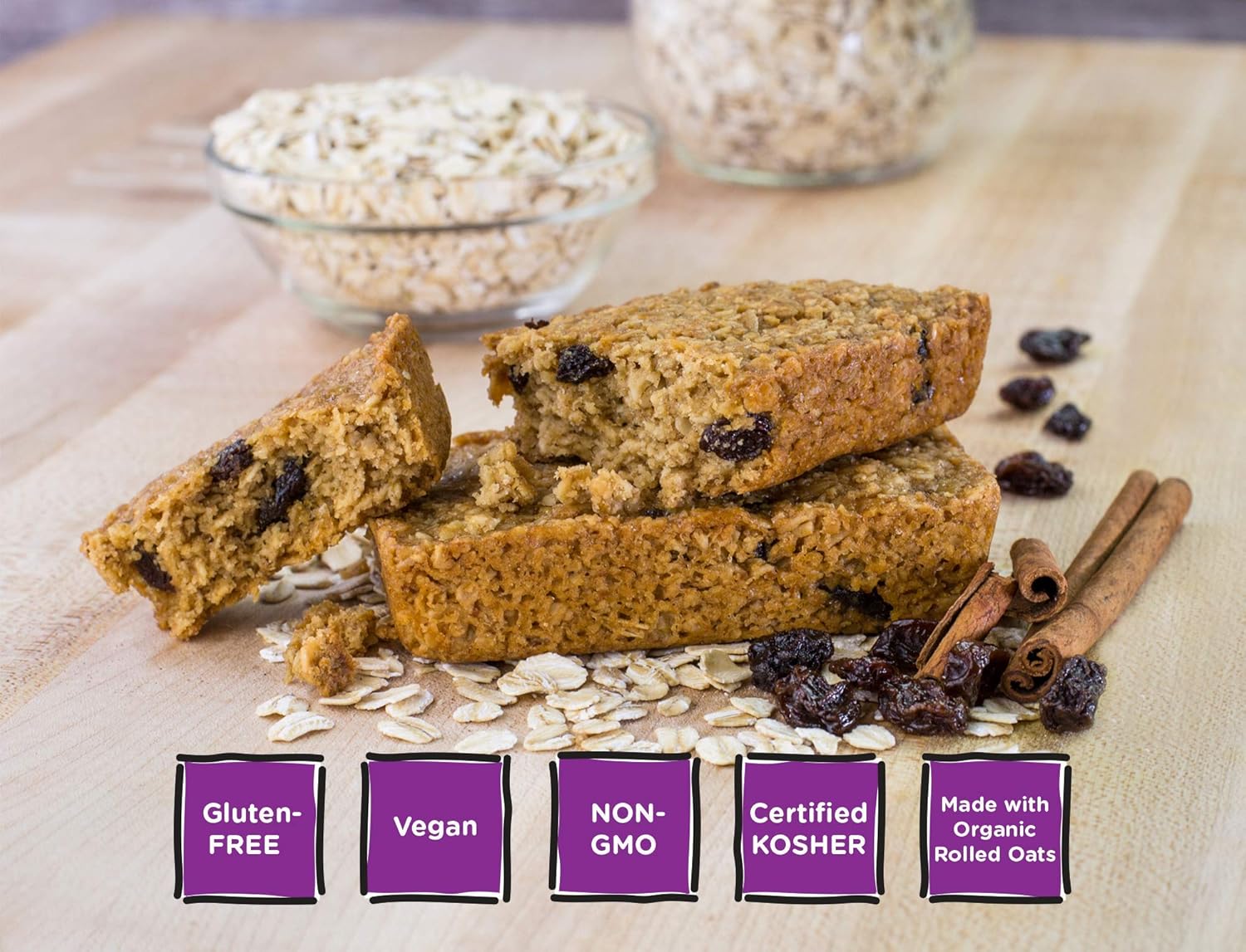 Bobo's Cinnamon Raisin Oat Bars, Gluten Free, Non-GMO, Whole Grain Oats, Pack of 12 | Snack Bars | On-the-Go | Made with Simple Ingredients