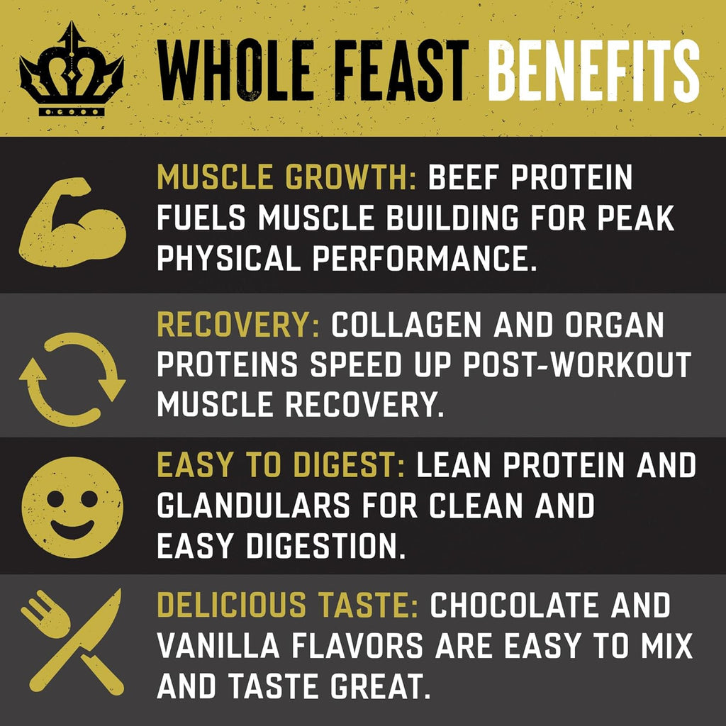 The Fittest Whole Feast Beef Protein Powder - Butter Vanilla - Grass Fed Nose to Tail Carnivore Blend Including Liver, Colostrum and Whole Bone - BCAAs - 14g Collagen - 21g Total Protein