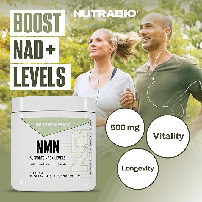 NutraBio NMN - NAD Supplement, Longevity Support, Boost NAD Levels, Increase Cellular Energy, Brain Health, Healthy Aging- 120 Servings
