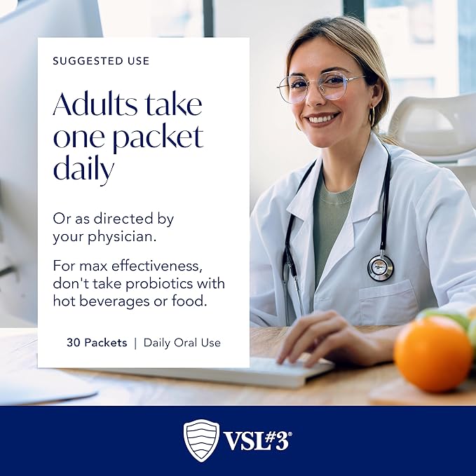 VSL#3® Probiotic Powder for Digestive Health, IBS & UC Symptoms - 450B CFUs, High-Potency, Multi-Strain, Live, Refrigerated Probiotic, Medical Food for Gut Health Support in Men & Women, 30 Pack