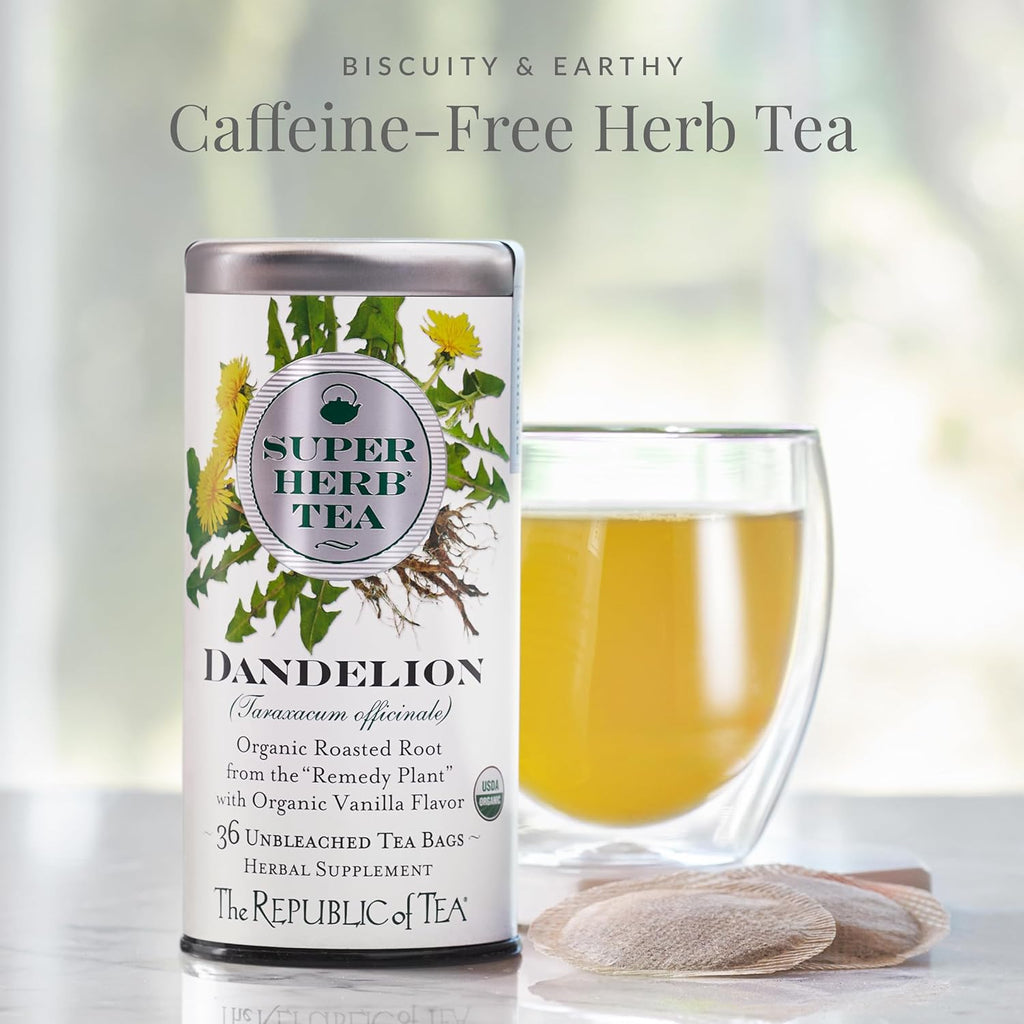 The Republic of Tea — Organic Dandelion SuperHerb Tea Tin, 36 Herbal Tea Bags, Naturally Caffeine-Free (Pack of 2)