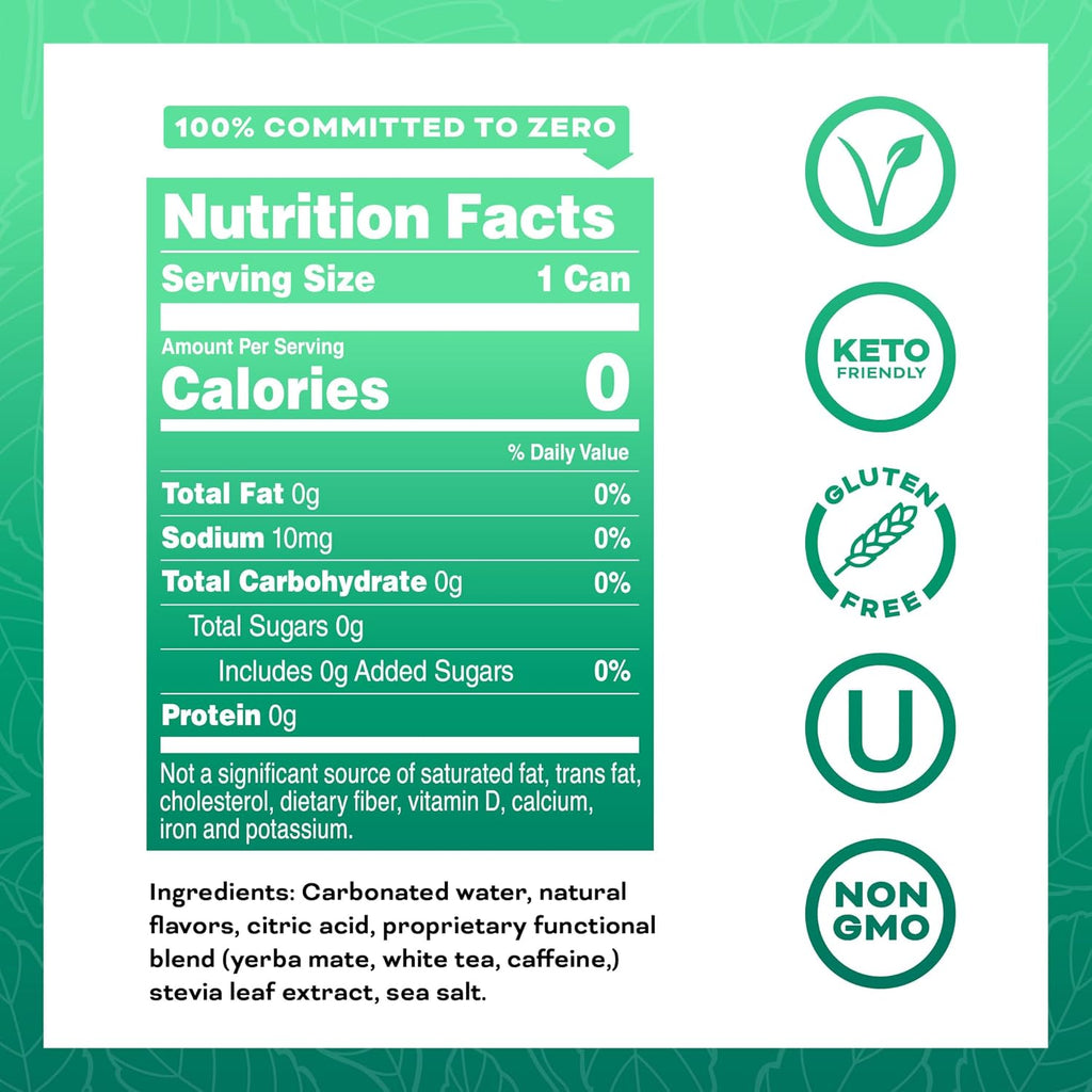 Yerbaé Energy Beverage, Watermelon Strawberry, 120mg Caffeine. No Sugar/Calories/Carbs, Energized by Yerba Mate, Plant-Based, Healthy Alternative to Sugary Drinks, Pack of 12, 12oz cans