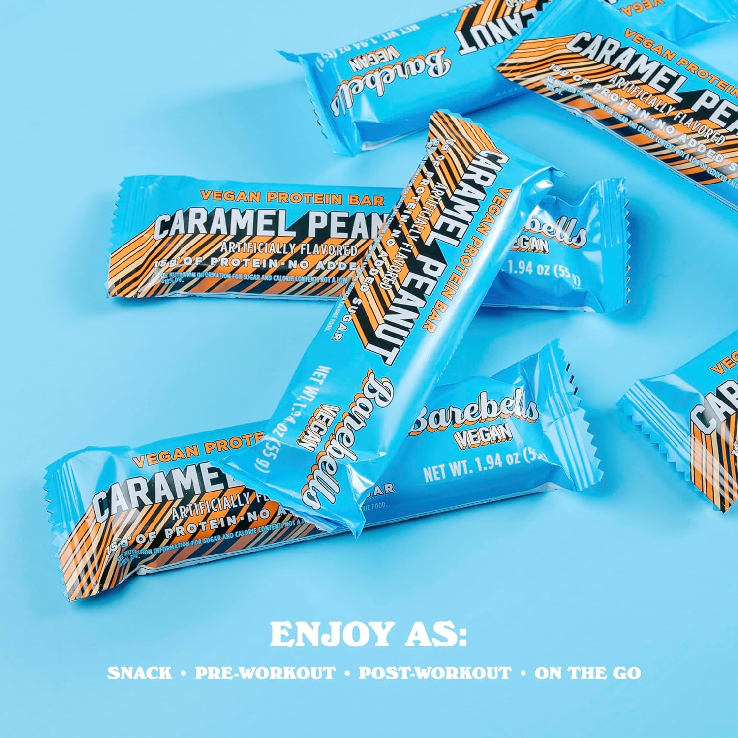 Barebells Plant Based Protein Bars, Peanut Caramel - 12 count, 15g of Plant-Based High Protein Treats - Chocolate Nutrition Bar with 1g Total Sugar - On The Go Breakfast or Post-Workout Snack