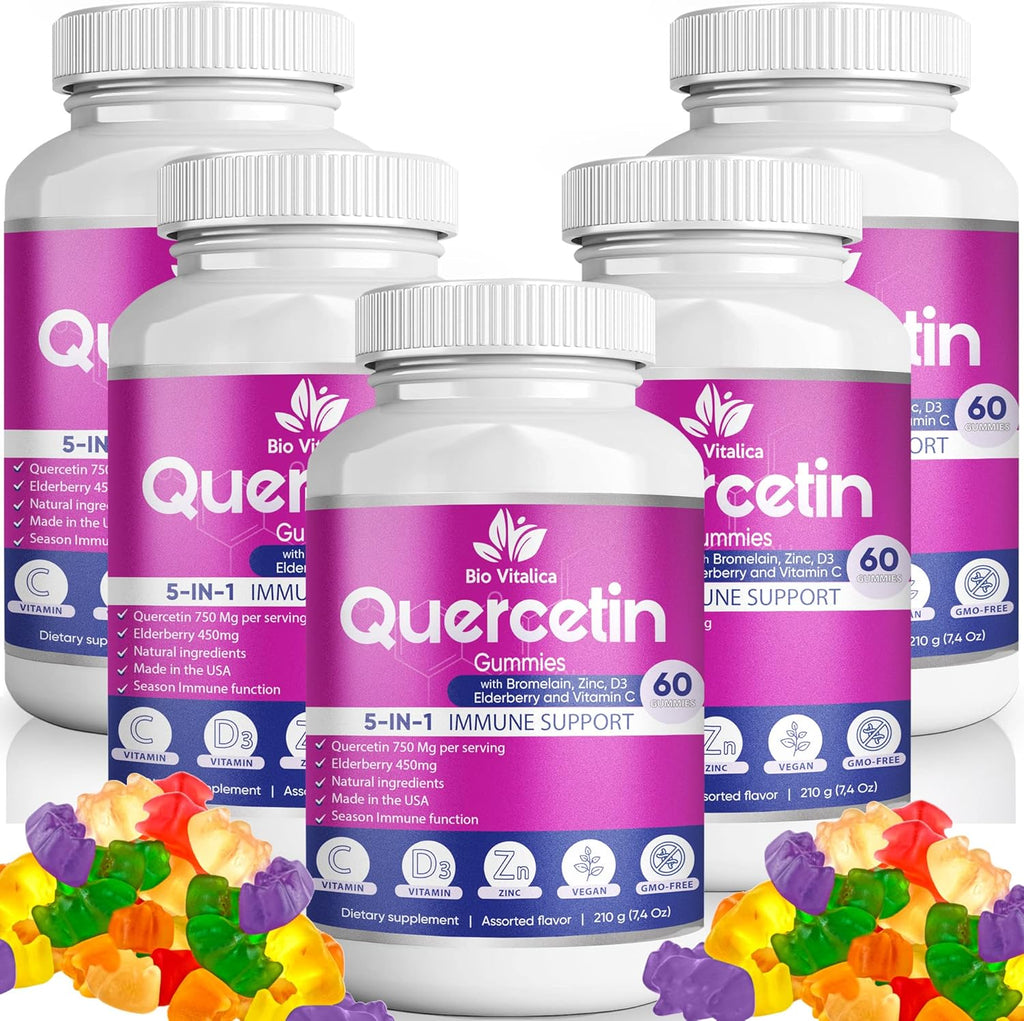 Quercetin Gummies by BioVitalica - Quercetin with Bromelain Vitamin C and Zinc & Elderberry + Vitamin D3-5 in 1 Immune Support - Zinc Quercetin 750 mg for Kids and Adult (5, Quercetin)