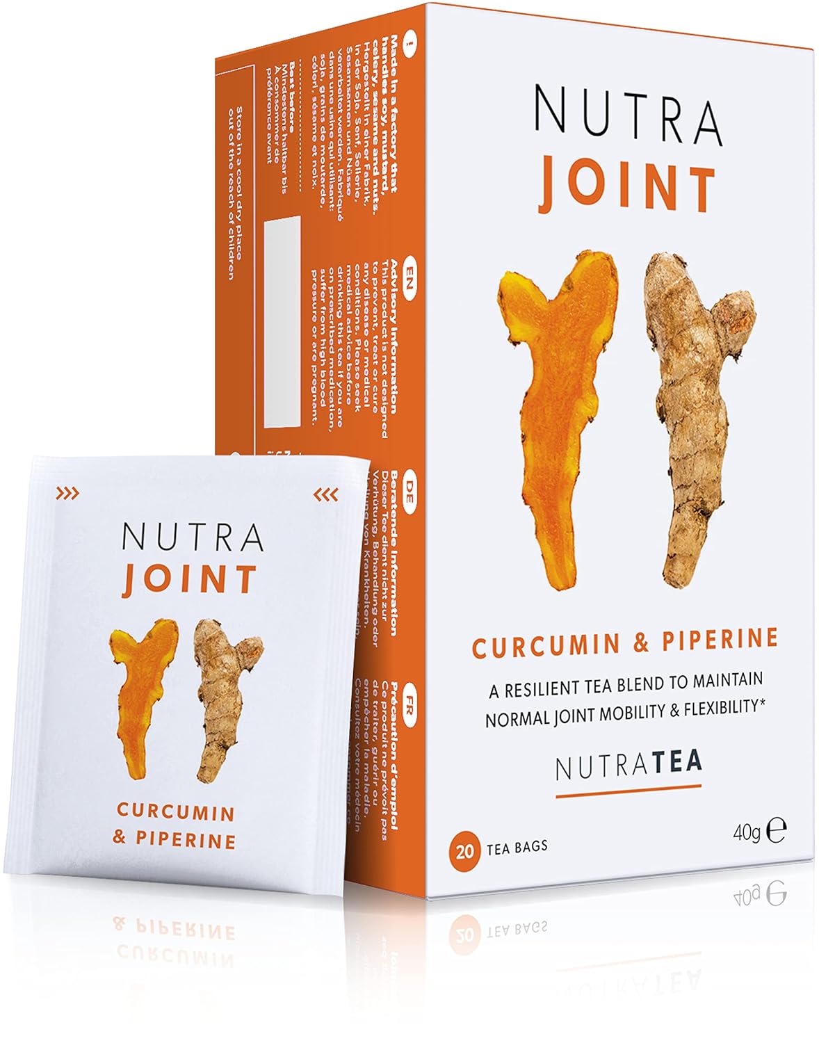 Nutra Tea NutraJoint – Joint Care Tea – Arthritis Support Blend – Curcumin, Green Tea and Piperine – 40 Enveloped Tea Bags – Herbal Infusion – 2 Pack
