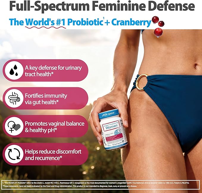 Life-Space Urogen Probiotics for Women, Probiotics+Cranberry, 2 Month Serving, Women's Probiotic for PH Balance, Urinary Tract, Digestive & Immune Health, Lactobacillus reuteri, Non-GMO, 60 Ct