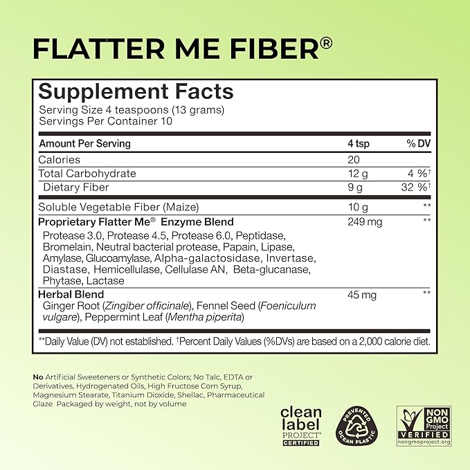 HUM Flatter Me Fiber Supplement for Women & Men, Prebiotics & Digestive Enzymes to Support Weight & Bloating, Digestive & Gut Health, Fiber Powder Drink Mix - 10 Servings (Unflavored)