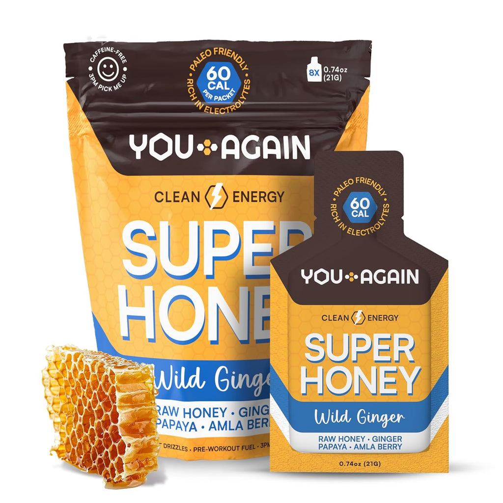 You Again Super Honey Wild Ginger Packets | Workout Clean Energy Gel Packs | Cycling, Endurance, Running Gel or Energy Snack | Paleo & Carnivore Snack | Gluten-Free | Made in USA | 8 Count
