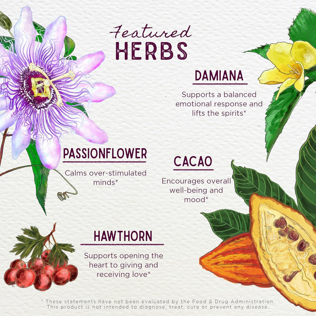 WishGarden Herbs Liquid Bliss Mood Elevator - Plant-Based Herbal Mood Support Supplement, Natural Mood Booster with Organic Cacao, Cotton Root, Passionflower, Increases Sense of Connection, .66oz