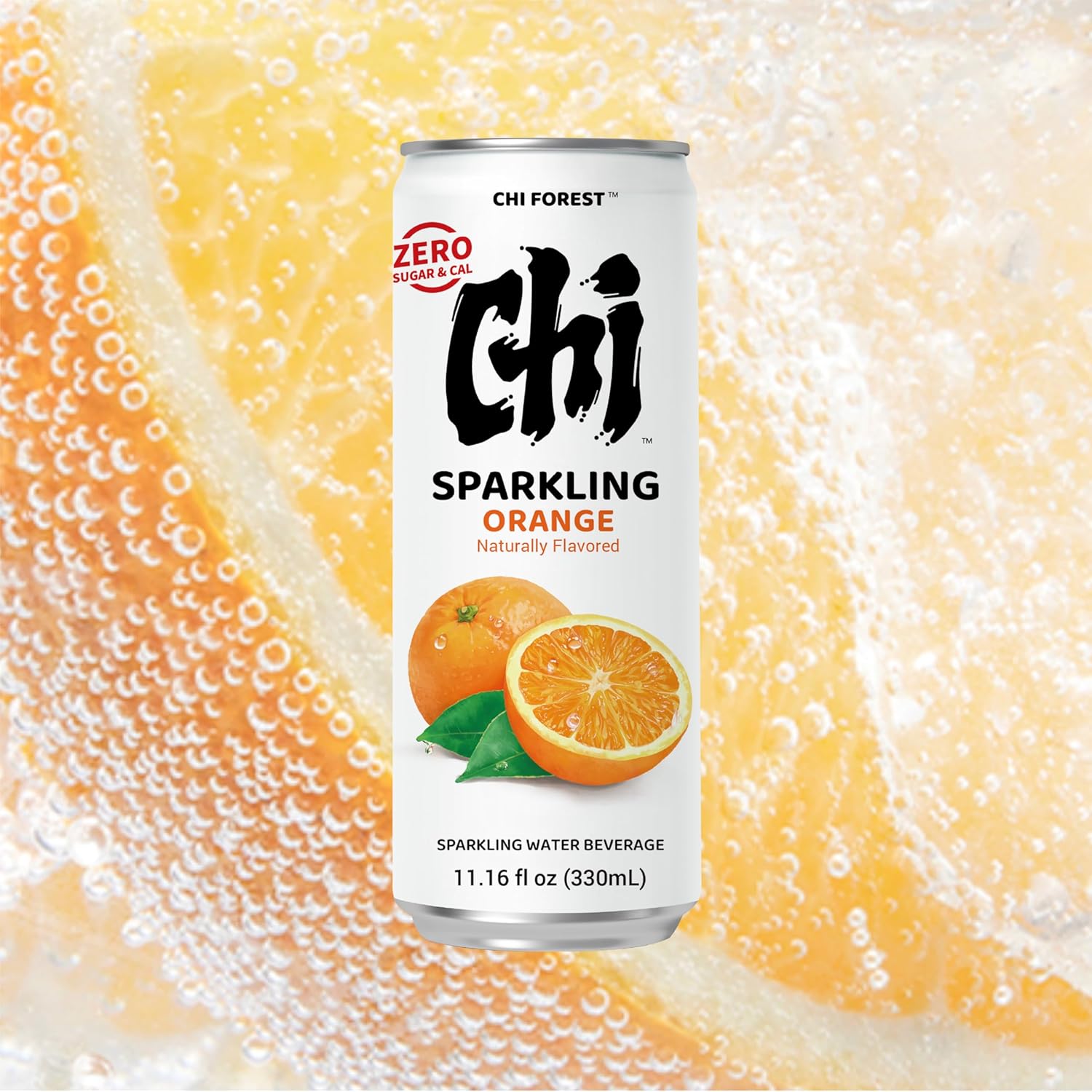 CHI FOREST Sparkling Water Beverage, Lychee & Orange drinks, Zero Sugar or Artificial Flavor, 11.16 fl oz Cans (Pack of 12)