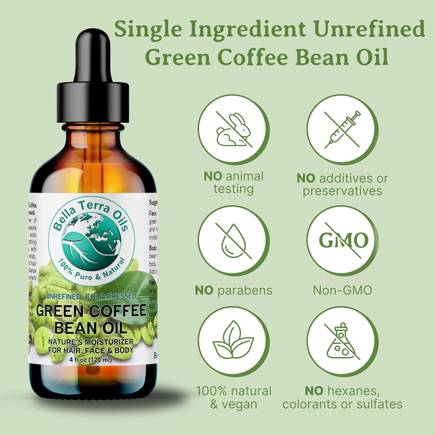 Bella Terra Oils - Green Coffee Bean Oil 16 oz - Dive into the World of Green Bean Coffee Extract, Boosted with Antioxidants, Supreme Skin Care Elixir