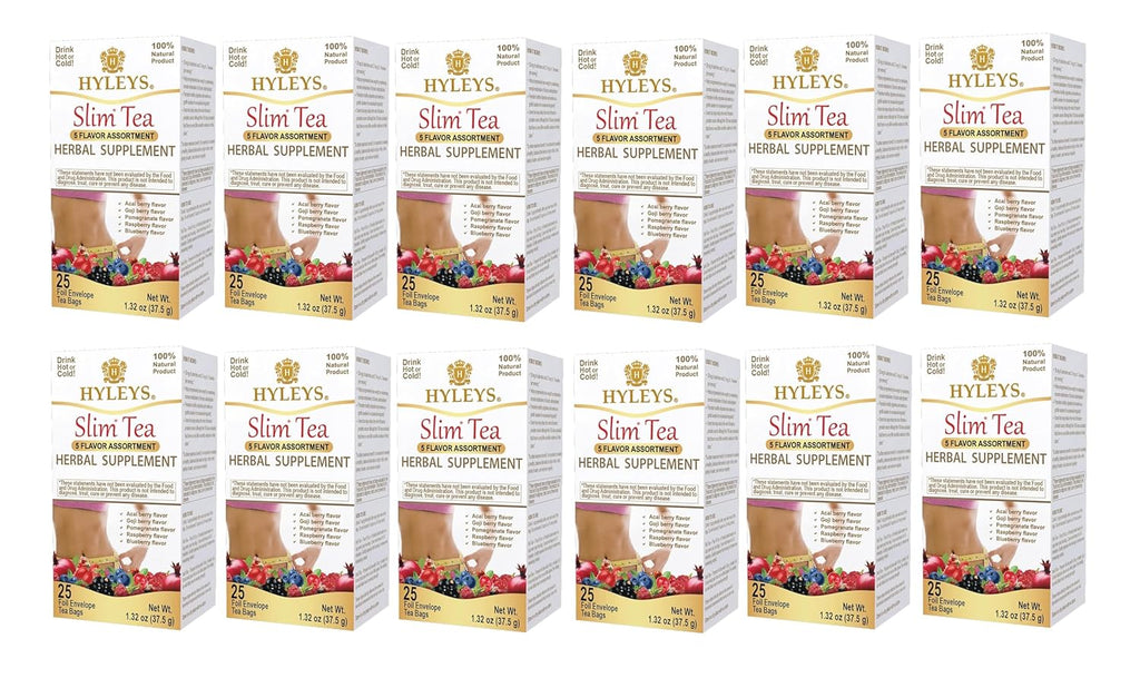 Hyleys Slim Tea 5 Flavor Assortment - Weight Loss Herbal Supplement Cleanse and Detox - 25 Tea Bags (12 Pack)