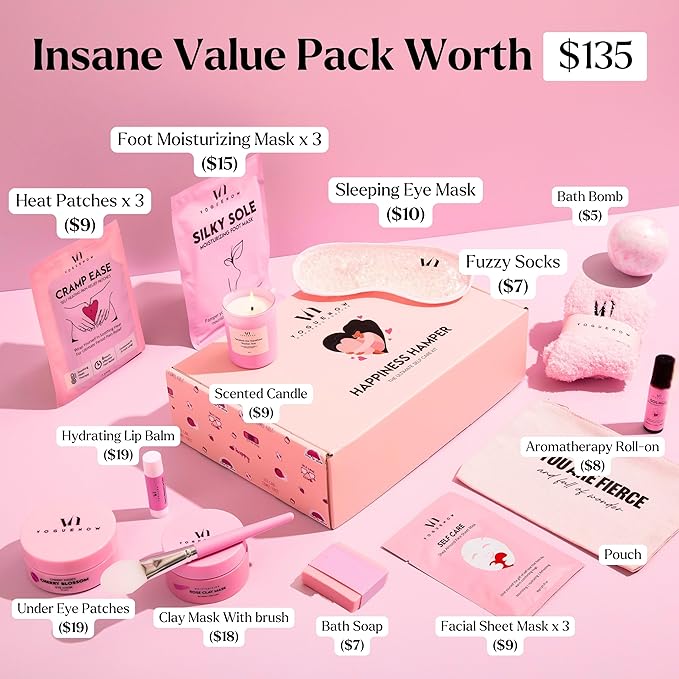 Spa Gifts for Women - Valentines Gift (Set of 20) - Premium Self Care Spa Kit- Bath, Skin Care Sets & Self Care Items - Pampering Valentine Gifts for Women, Spa Gift Basket, Galentines Day Gifts