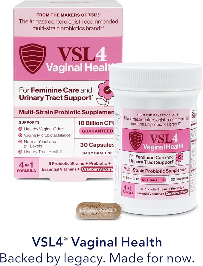 VSL4® Vaginal Health Daily Probiotic Supplement for Women's Health & Urinary Tract Support* – 10B CFU – 4-in-1 Formula with Probiotics, Prebiotic, Cranberry Extract & B+D Vitamins, 30 Capsules