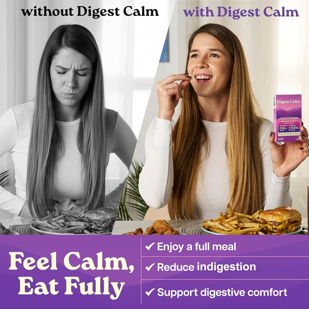 Digest Calm™ - Relief of Occasional Indigestion, Upset Stomach, Nausea, Gas, Bloating, Early Fullness - Herbal Supplement - 12 Capsules