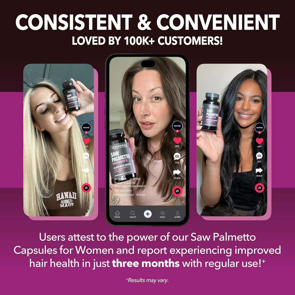 Saw Palmetto for Women with Biotin 5000mcg - Powerful DHT Blocker to Support Hair, Skin, and Nail Health - 120 Count - Vegan, Non-GMO Vitamin for Stronger, Fuller Looking Locks - 2 Month Supply