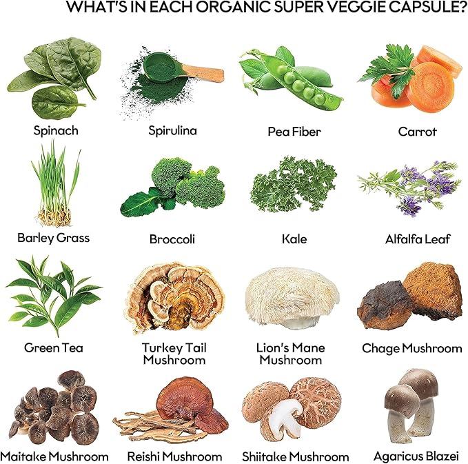 Fruits and Veggies Supplement Powerfull Blend of 39 Whole Fruits and Veggies, Fills Nutritional Gaps, Get Energy, Well-being. USA Made Non-GMO/Vegan/Gluten Free. Packaging May Vary (30 Day Supply)