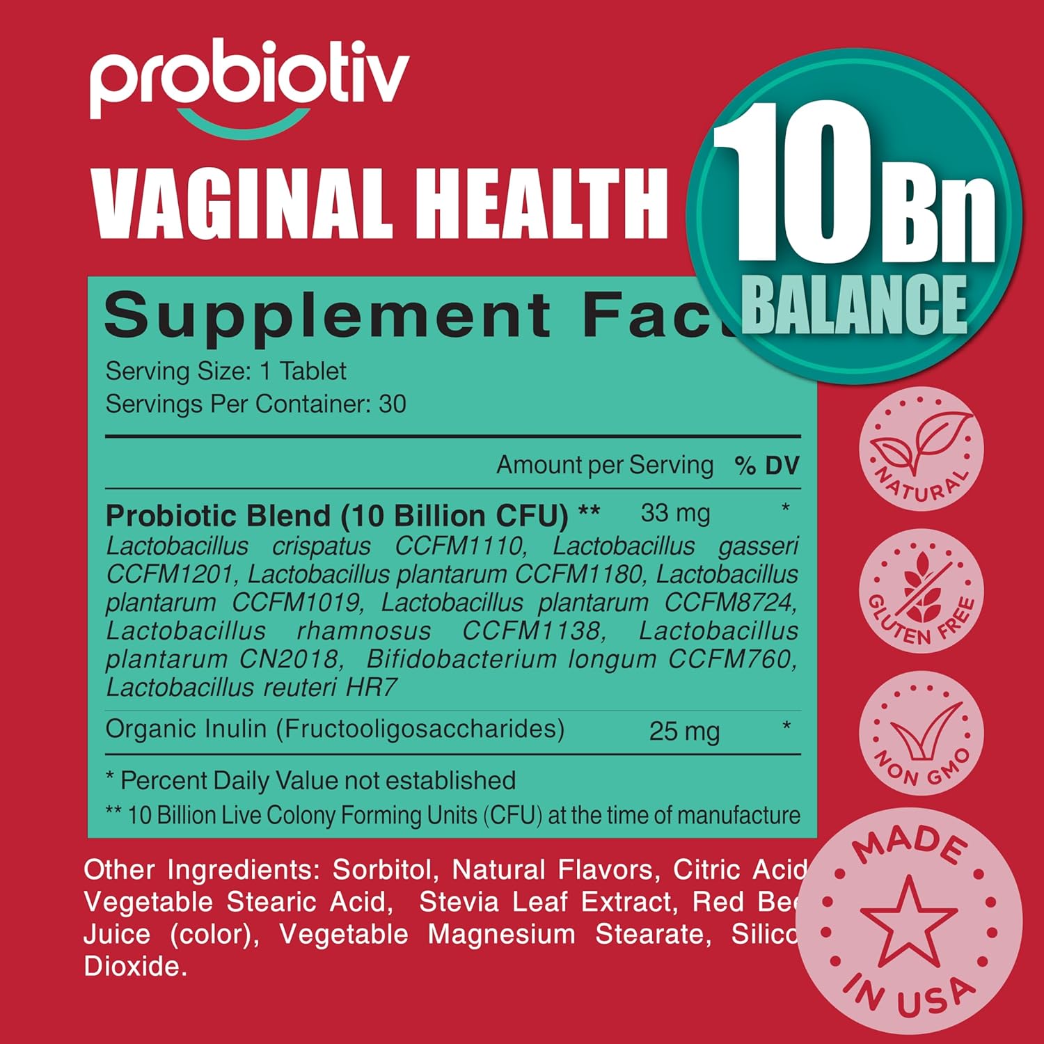 Chewable Vaginal Probiotics for Women 10 Billion CFU + Organic Prebiotics — Supports Vaginal Health, Maintains Vaginal pH Balance & Promotes Feminine Freshness, Strawberry-Flavored Tablets (60 counts)