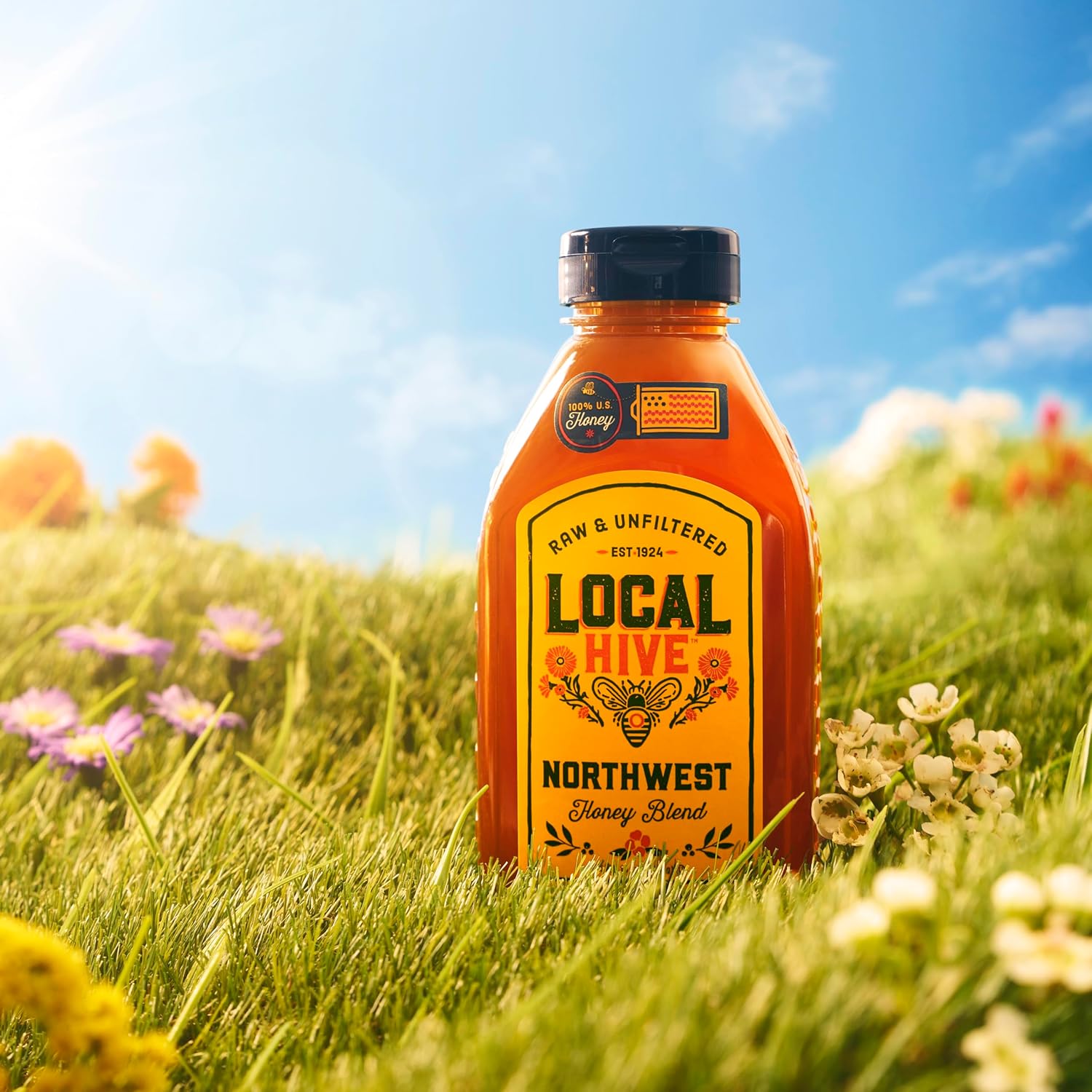 Local Hive Northwest Raw & Unfiltered – 16 oz | 100% Pure U.S. Honey | Natural Sweetener Sourced from American Bees & Beekeepers | Smooth Balanced Flavor | Ideal for Tea, Baking & Cooking