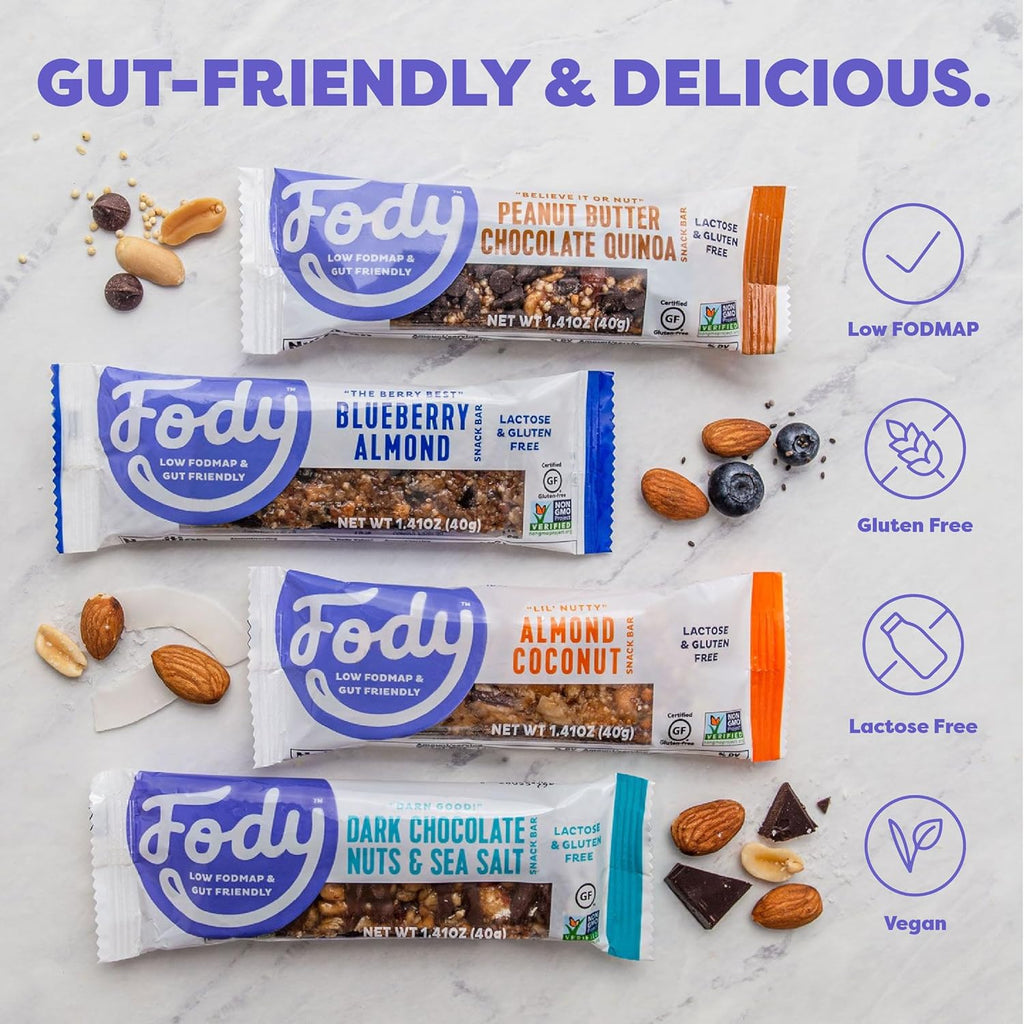 Fody Foods Snack Bars, Blueberry Almond, 1.41 Oz (Pack of 12), 3g Protein, Low FODMAP, Gut & IBS Friendly, Vegan, Lactose Free, Non-GMO, Gluten Free