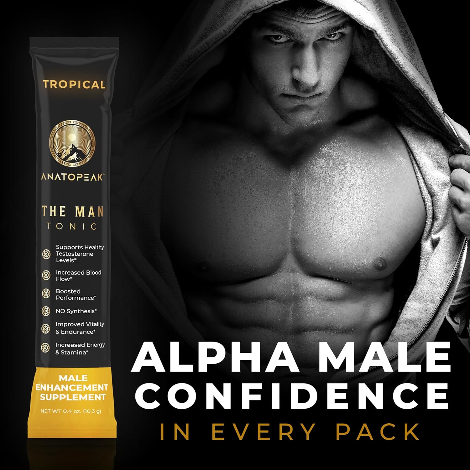 Male Enhancing Supplement Powder – Testosterone Supplement for Men with Tongkat Ali, Maca Root, Horny Goat Weed Powder, Beet Root & L-Citrulline – Nitric Oxide Booster (1 Stick Pack) - Tropical