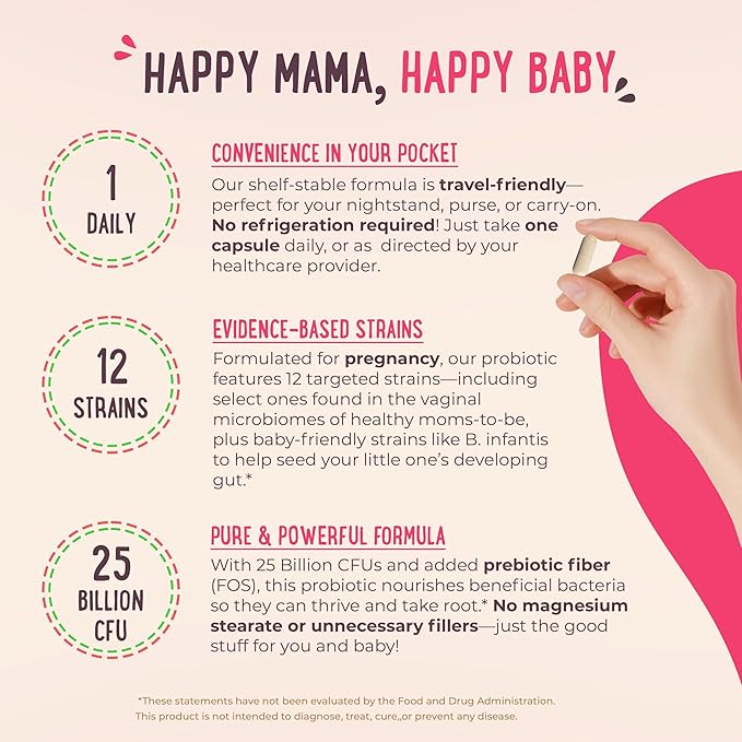 Mama Natural Prenatal Probiotics for Women – Gut & Immune Support for Pregnancy, Breastfeeding & Postpartum* | 25 Billion CFU, 12 Strain Probiotic & Prebiotic Blend to Support Mom and Baby